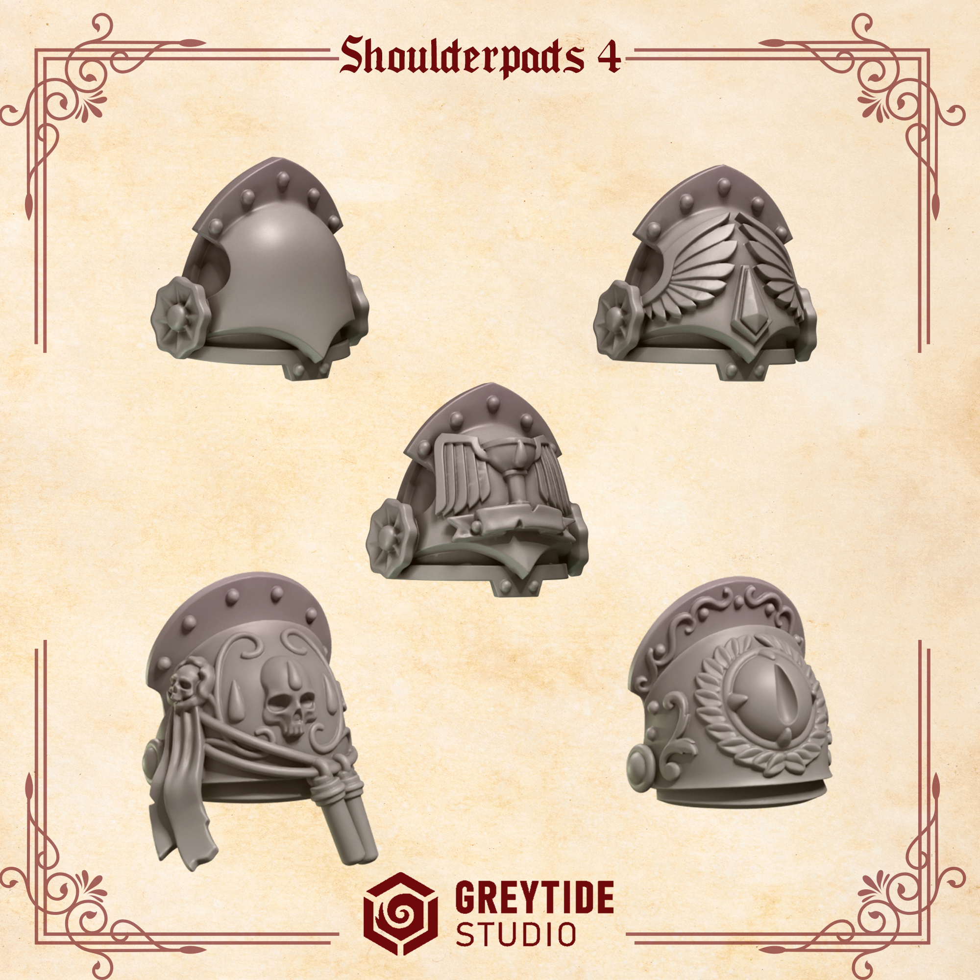Shoulder Pads Set 4 | Crimson Lords | GreyTide Studios